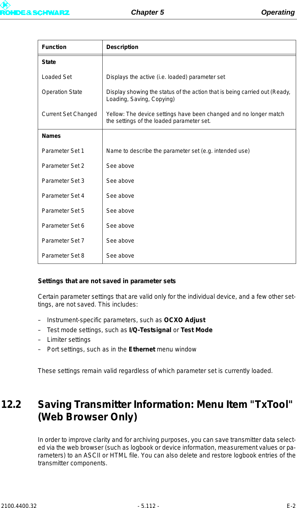 Page 230 of Rohde and Schwarz SLV8000 SLV8000 Low Power Transmitter User Manual 32 SLX8000 12 12 07 01 00