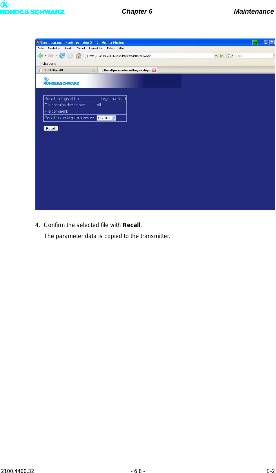 Page 260 of Rohde and Schwarz SLV8000 SLV8000 Low Power Transmitter User Manual 32 SLX8000 12 12 07 01 00