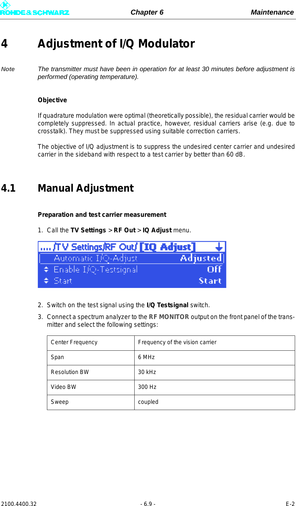 Page 261 of Rohde and Schwarz SLV8000 SLV8000 Low Power Transmitter User Manual 32 SLX8000 12 12 07 01 00