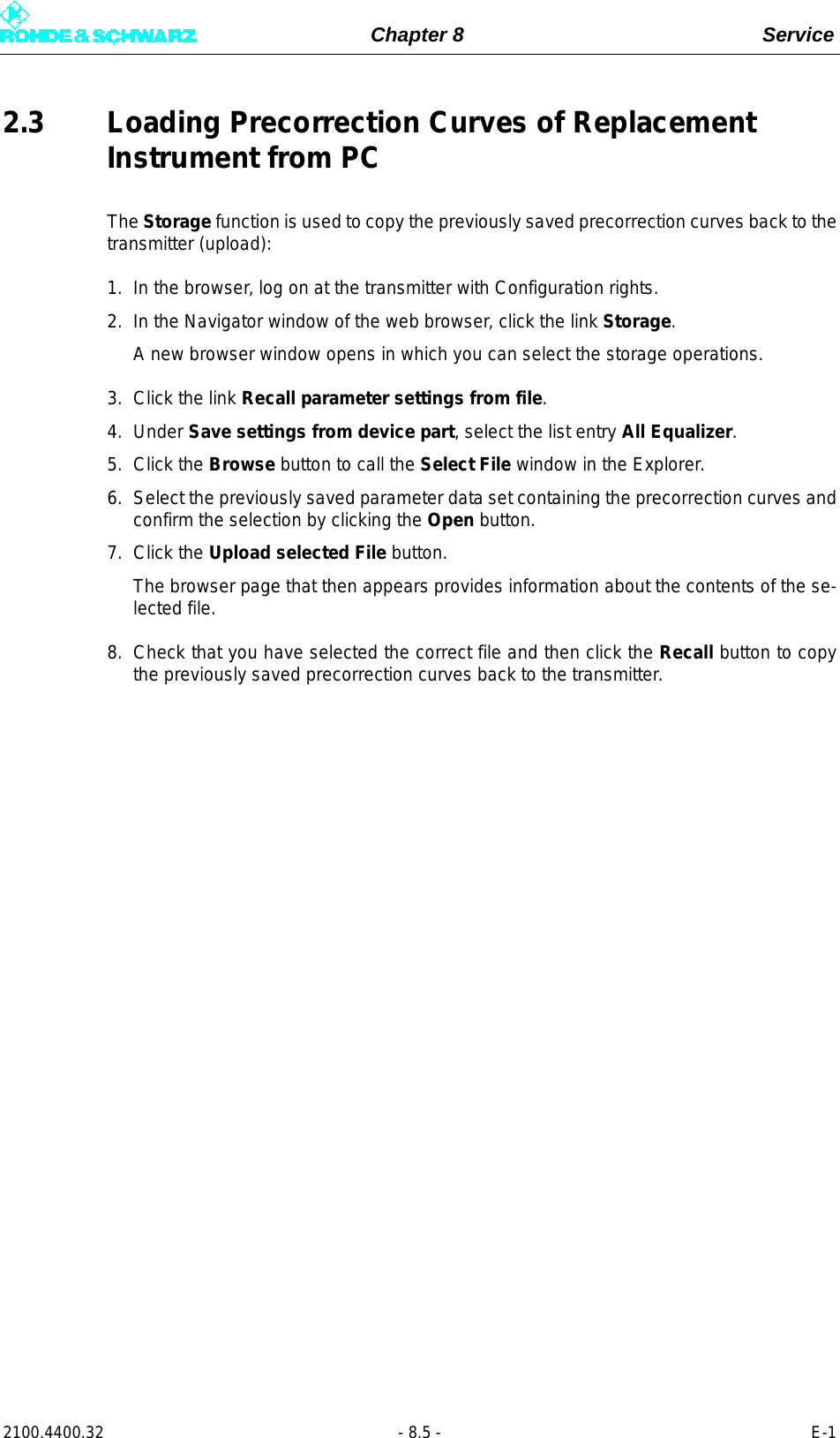 Page 283 of Rohde and Schwarz SLV8000 SLV8000 Low Power Transmitter User Manual 32 SLX8000 12 12 07 01 00