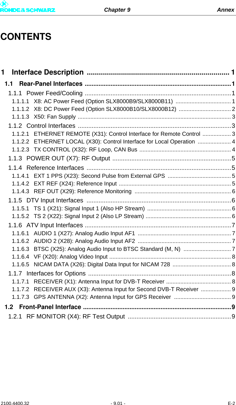 Page 290 of Rohde and Schwarz SLV8000 SLV8000 Low Power Transmitter User Manual 32 SLX8000 12 12 07 01 00