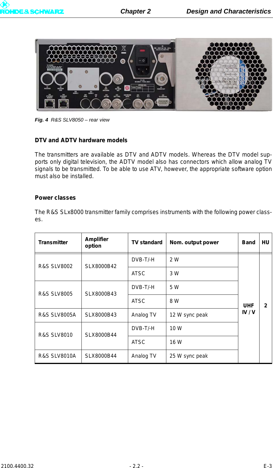 Page 52 of Rohde and Schwarz SLV8000 SLV8000 Low Power Transmitter User Manual 32 SLX8000 12 12 07 01 00