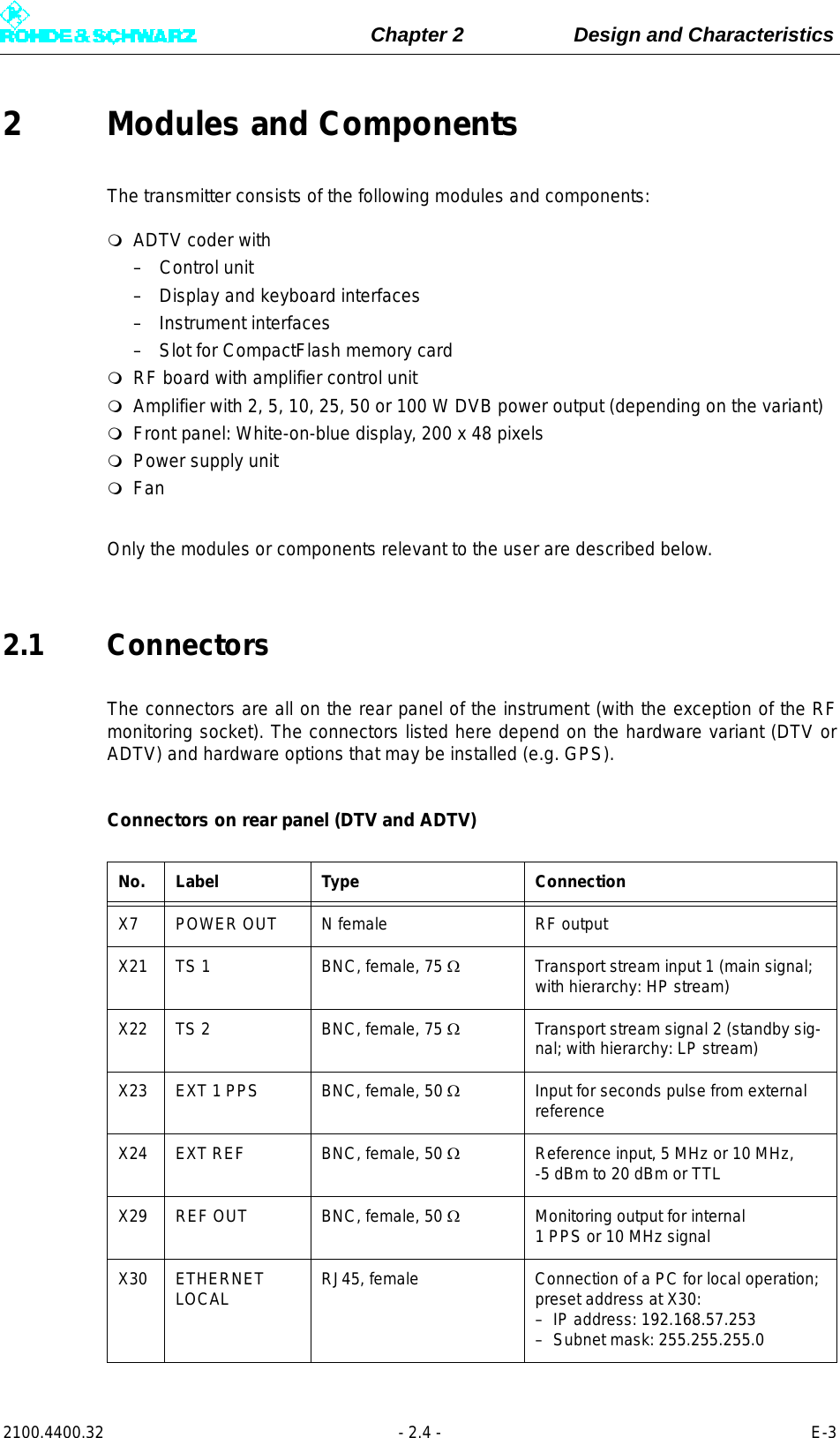 Page 54 of Rohde and Schwarz SLV8000 SLV8000 Low Power Transmitter User Manual 32 SLX8000 12 12 07 01 00