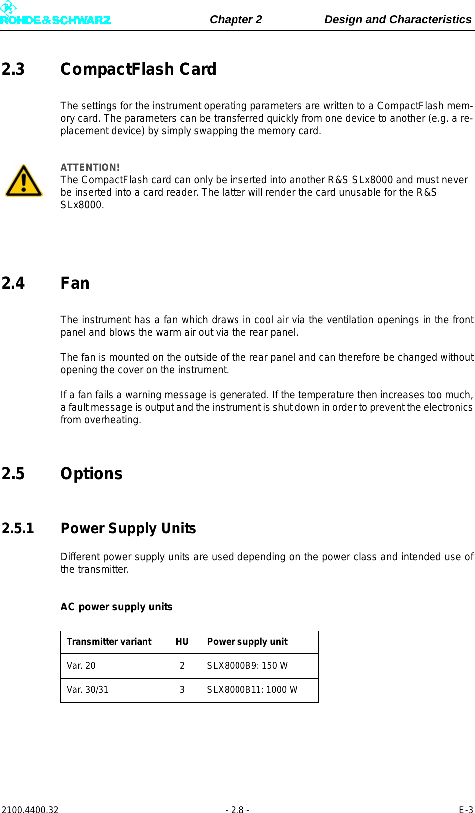 Page 58 of Rohde and Schwarz SLV8000 SLV8000 Low Power Transmitter User Manual 32 SLX8000 12 12 07 01 00