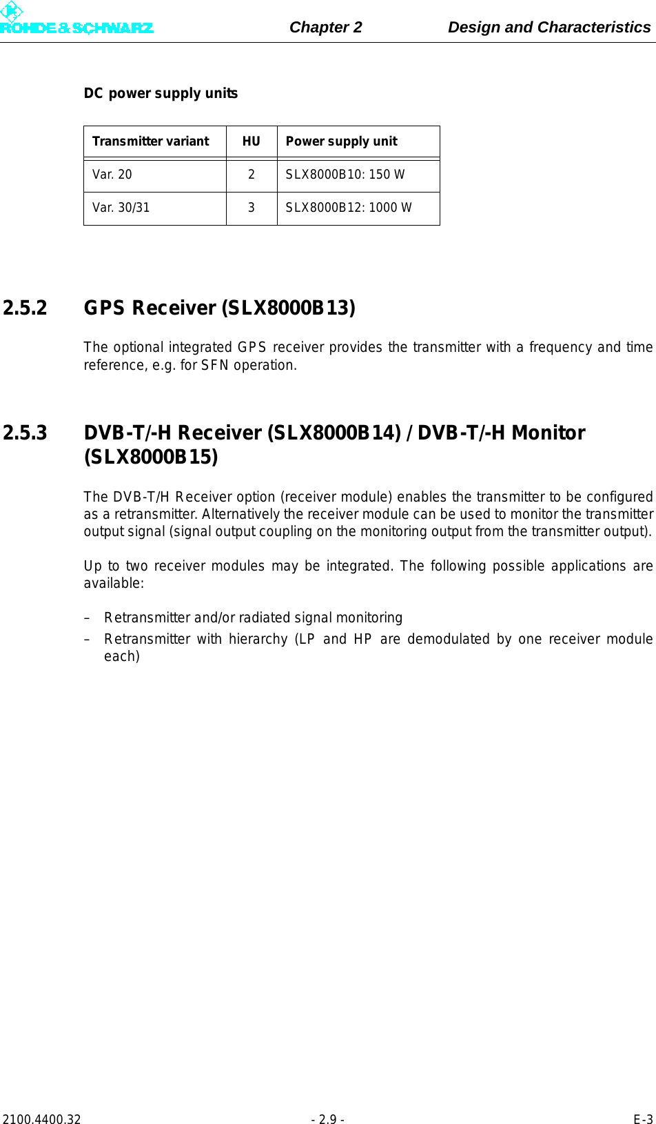 Page 59 of Rohde and Schwarz SLV8000 SLV8000 Low Power Transmitter User Manual 32 SLX8000 12 12 07 01 00