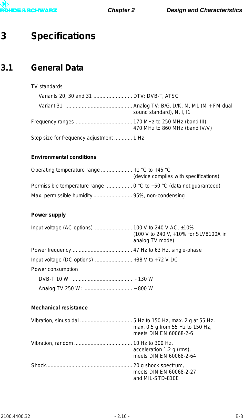 Page 60 of Rohde and Schwarz SLV8000 SLV8000 Low Power Transmitter User Manual 32 SLX8000 12 12 07 01 00