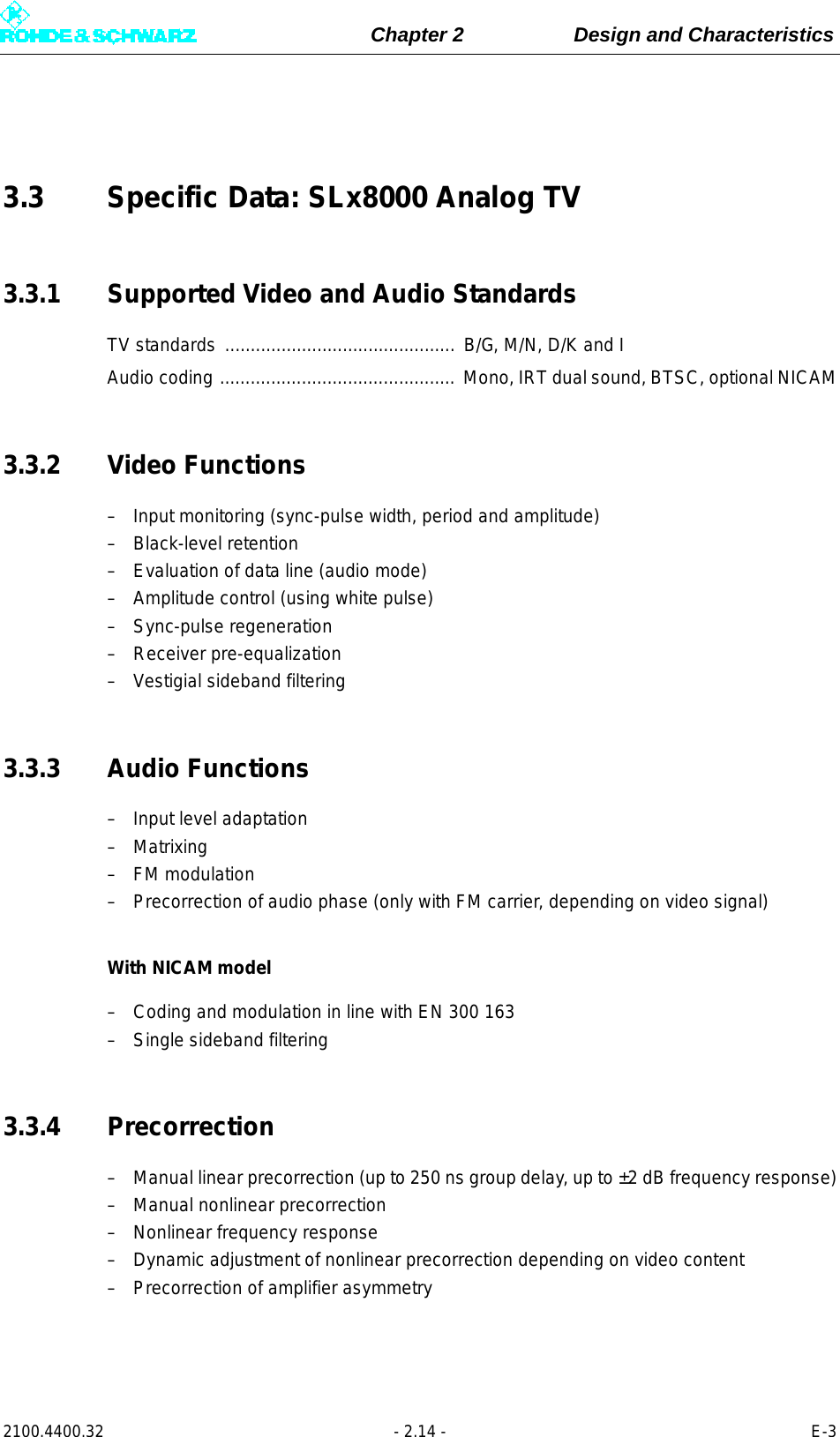 Page 64 of Rohde and Schwarz SLV8000 SLV8000 Low Power Transmitter User Manual 32 SLX8000 12 12 07 01 00