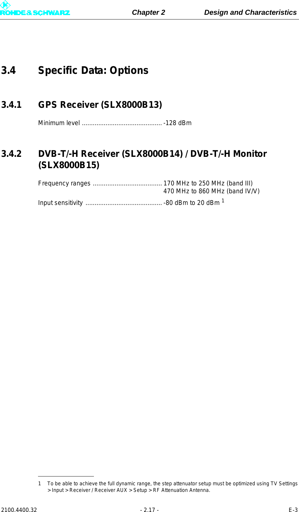 Page 67 of Rohde and Schwarz SLV8000 SLV8000 Low Power Transmitter User Manual 32 SLX8000 12 12 07 01 00