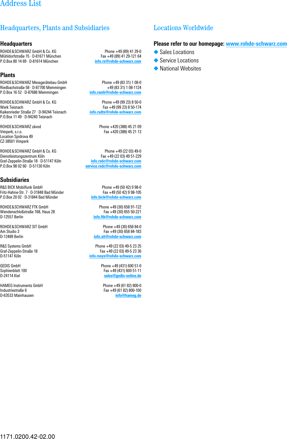 Page 7 of Rohde and Schwarz SLV8000 SLV8000 Low Power Transmitter User Manual 32 SLX8000 12 12 07 01 00