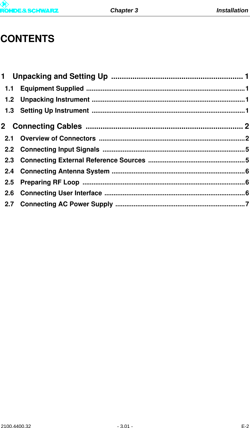 Page 71 of Rohde and Schwarz SLV8000 SLV8000 Low Power Transmitter User Manual 32 SLX8000 12 12 07 01 00