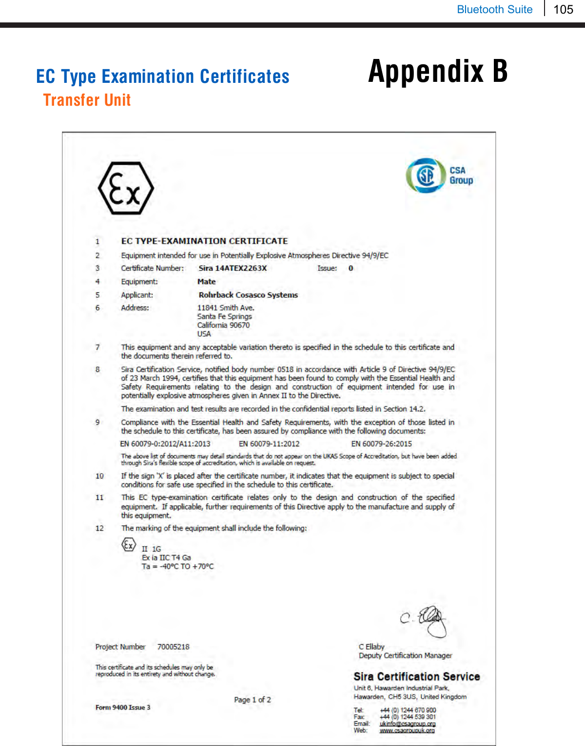 105   Bluetooth Suite Appendix B  EC Type Examination Certificates Transfer Unit   