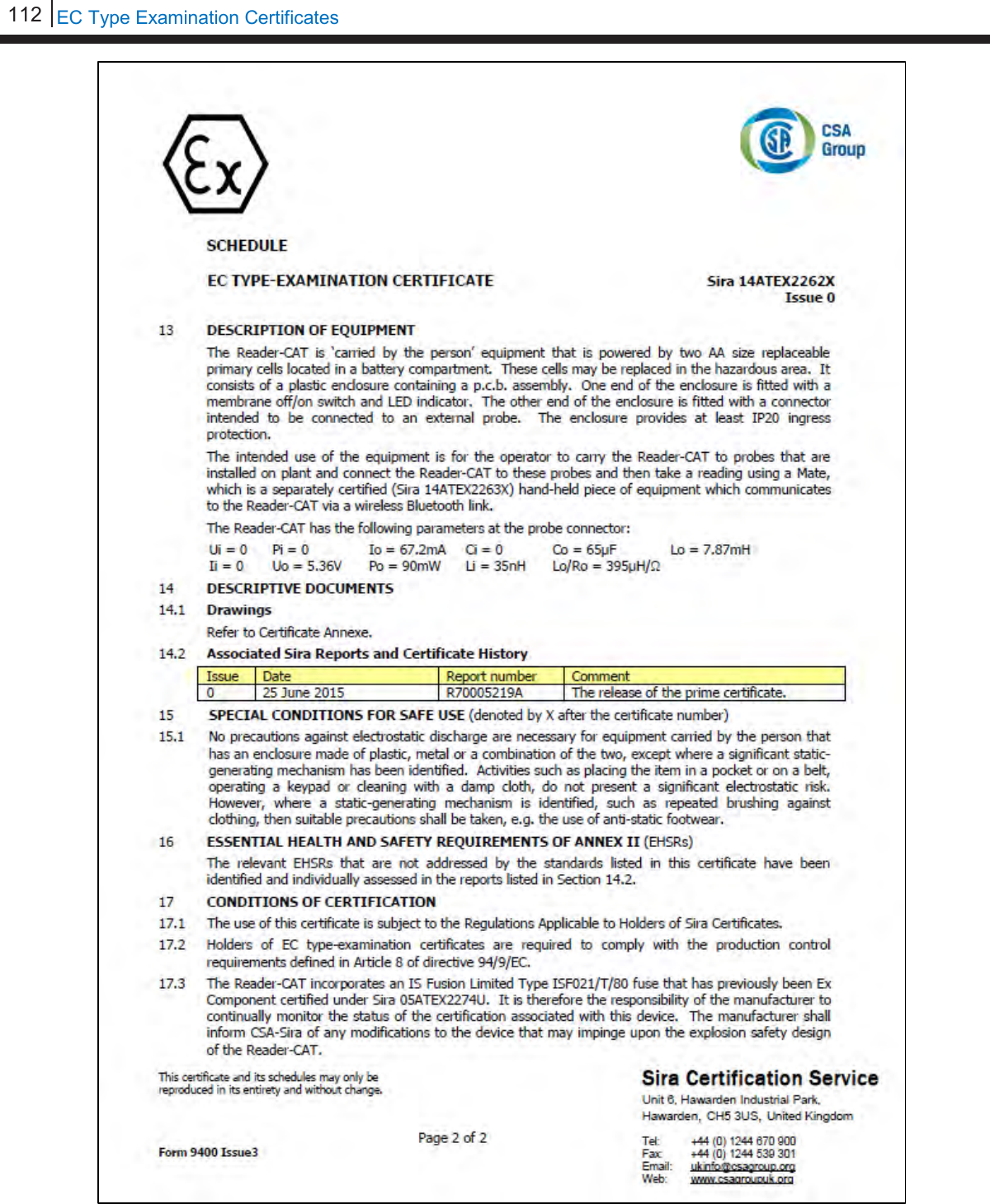 112   EC Type Examination Certificates        