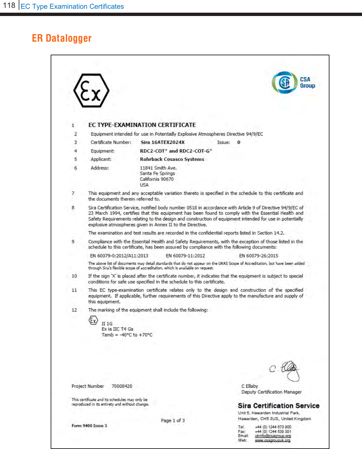 118   EC Type Examination Certificates  ER Datalogger         