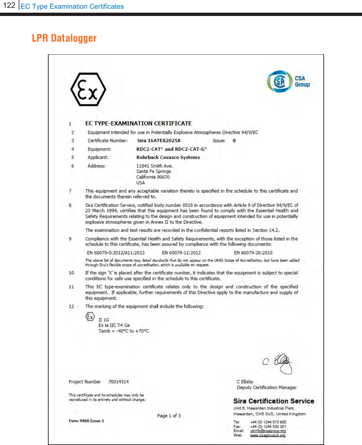 122   EC Type Examination Certificates  LPR Datalogger      