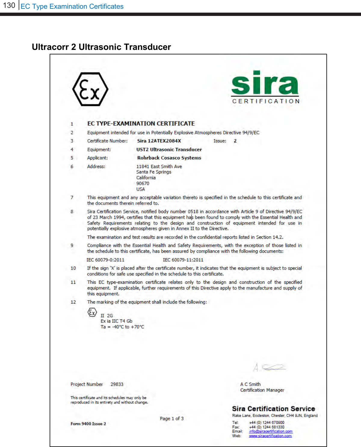 130   EC Type Examination Certificates   Ultracorr 2 Ultrasonic Transducer            