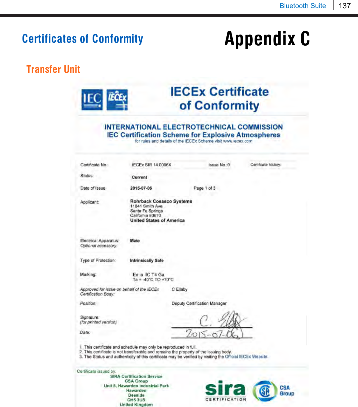 137    Bluetooth Suite Appendix C Certificates of Conformity   Transfer Unit   