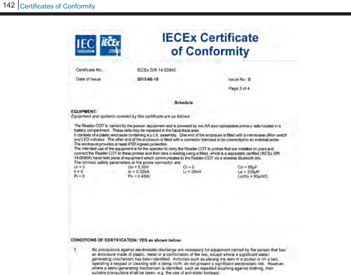 142   Certificates of Conformity                   