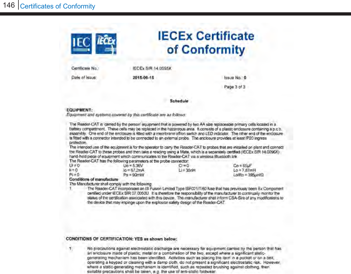 146   Certificates of Conformity               