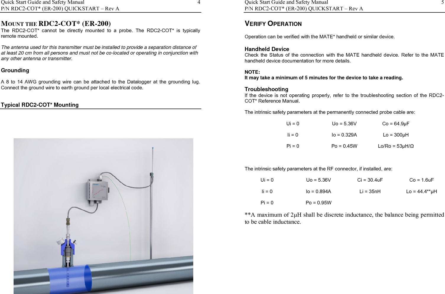 Quick Start Guide and Safety Manual       P/N RDC2-COT* (ER-200) QUICKSTART – Rev A  9NOTES: 