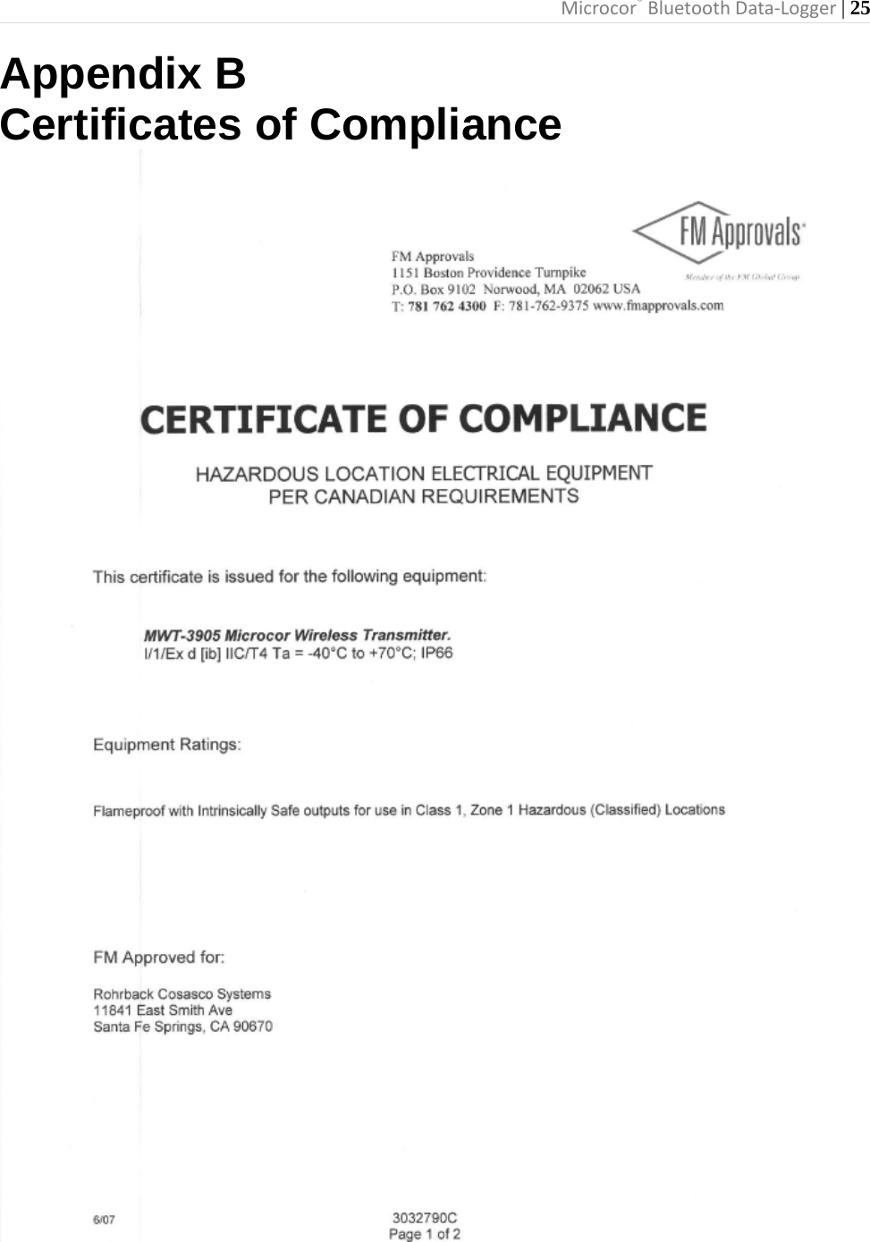 Microcor® Bluetooth Data-Logger | 25       Appendix B  Certificates of Compliance  
