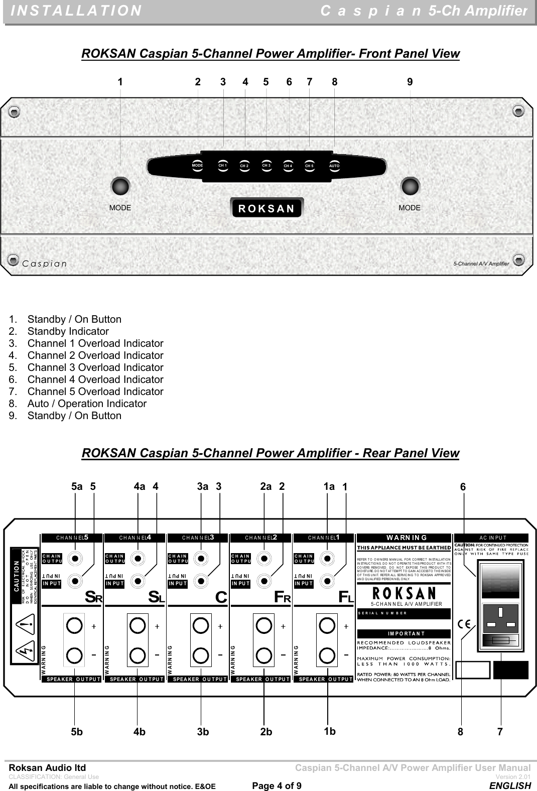 Page 4 of 9 - Roksan-Audio Roksan-Audio-5-Ch-Amplifier-Users-Manual- Caspian Digital Surround Sound Processor  Roksan-audio-5-ch-amplifier-users-manual