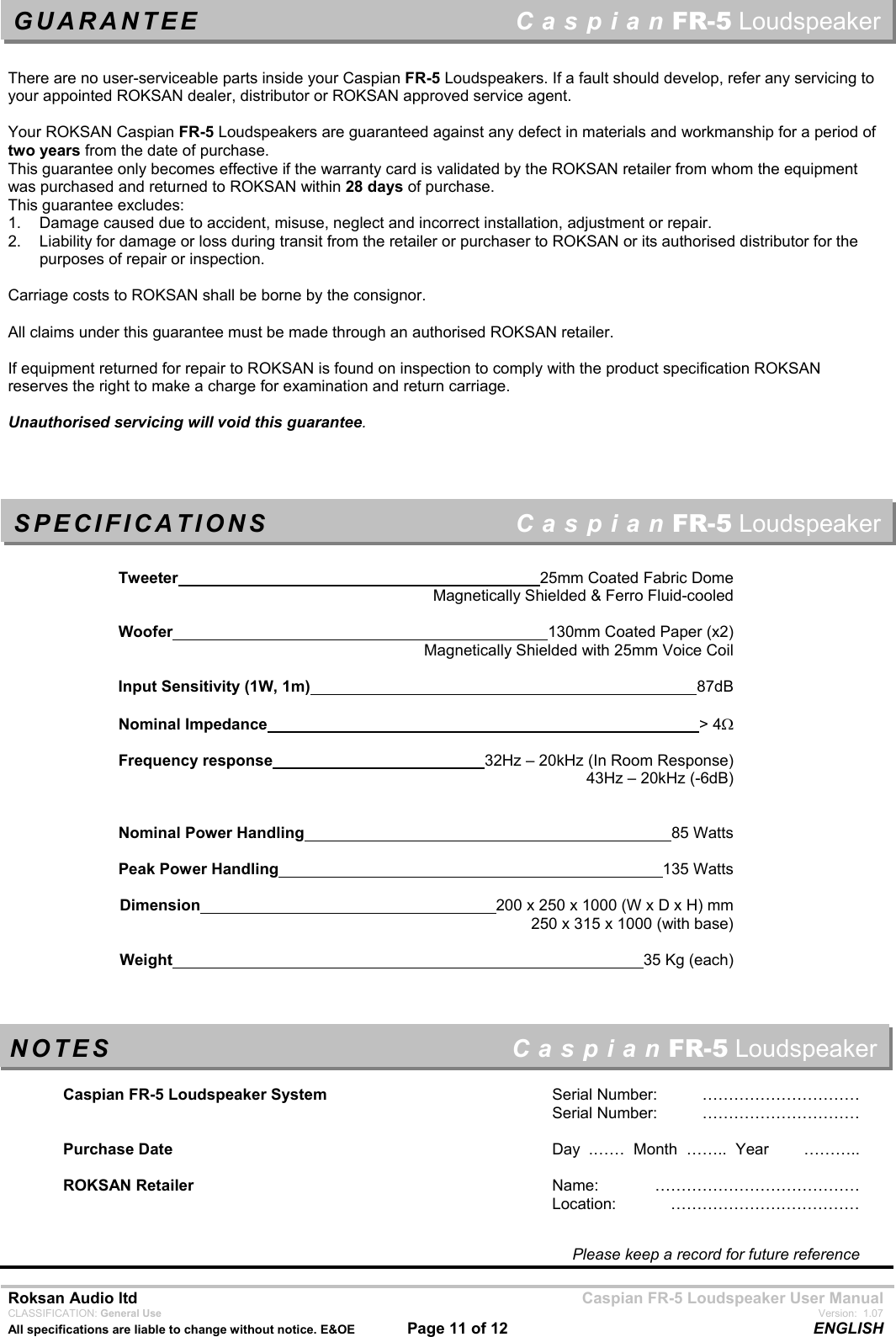 Page 11 of 12 - Roksan-Audio Roksan-Audio-Fr-5-Users-Manual FR5speaker07bM