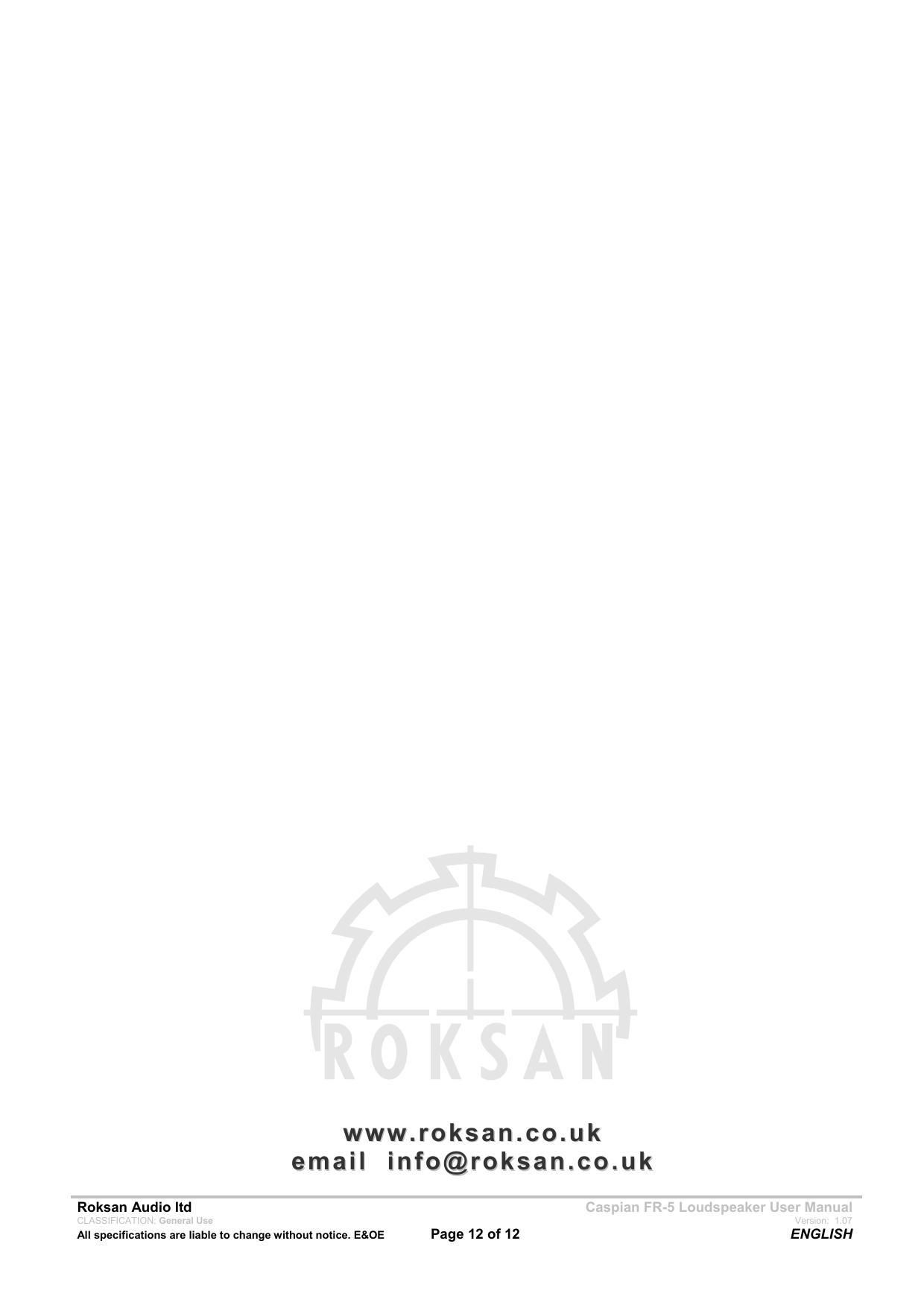 Page 12 of 12 - Roksan-Audio Roksan-Audio-Fr-5-Users-Manual FR5speaker07bM