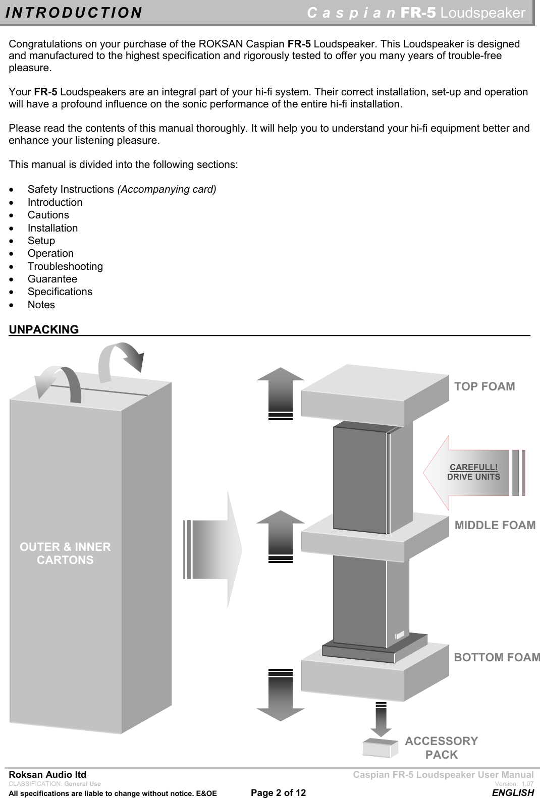 Page 2 of 12 - Roksan-Audio Roksan-Audio-Fr-5-Users-Manual FR5speaker07bM
