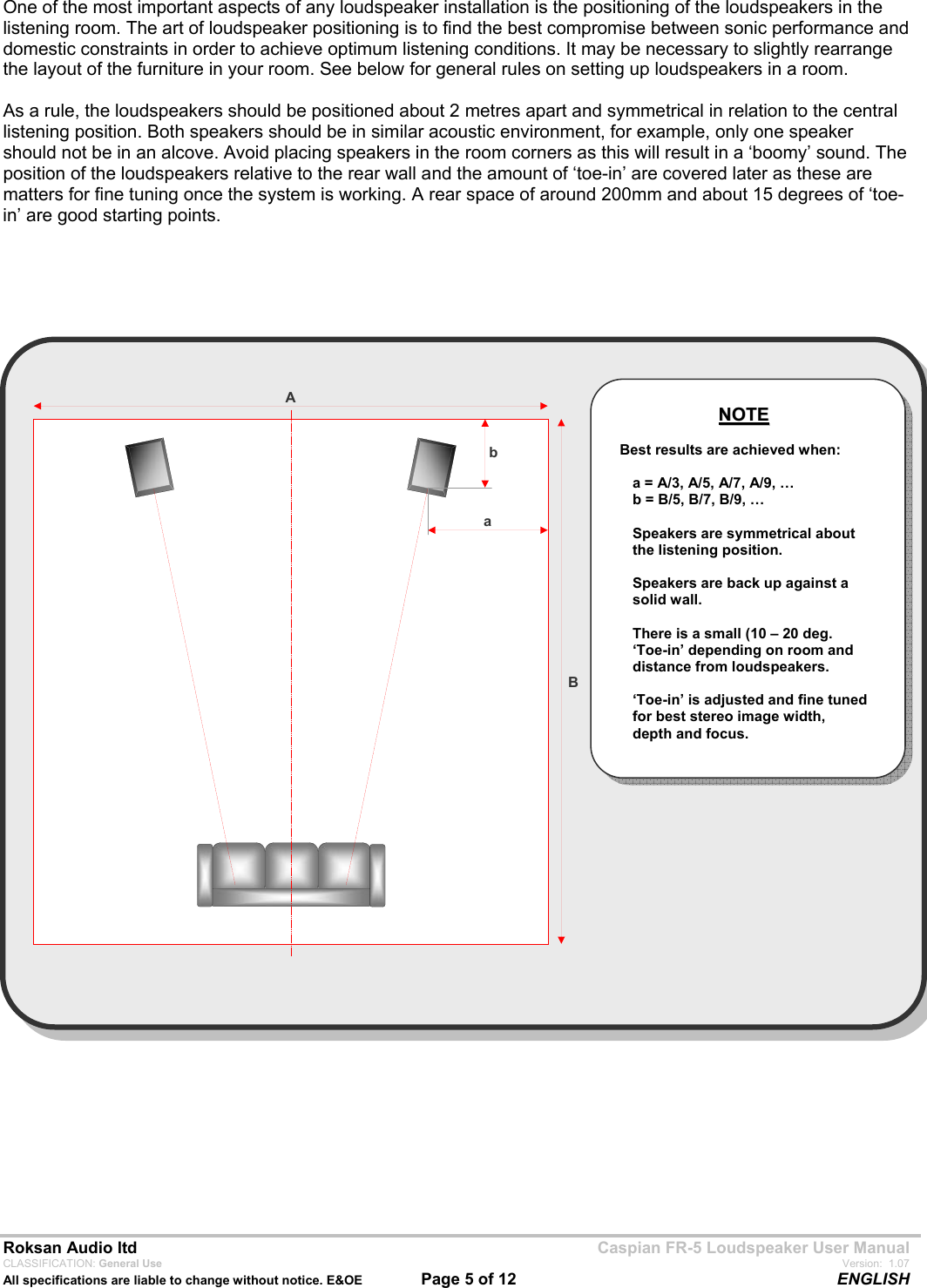 Page 5 of 12 - Roksan-Audio Roksan-Audio-Fr-5-Users-Manual FR5speaker07bM