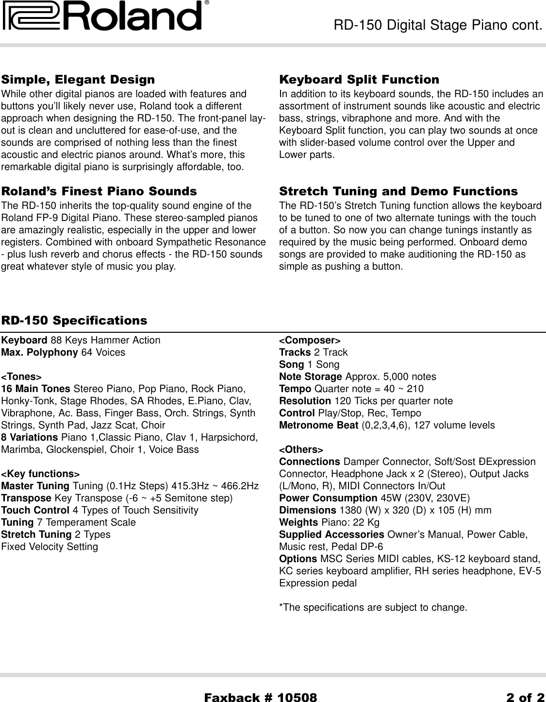 Page 2 of 2 - Roland RD-150 User Manual  To The 82ff251c-3280-4014-a344-8cd0c463fee6