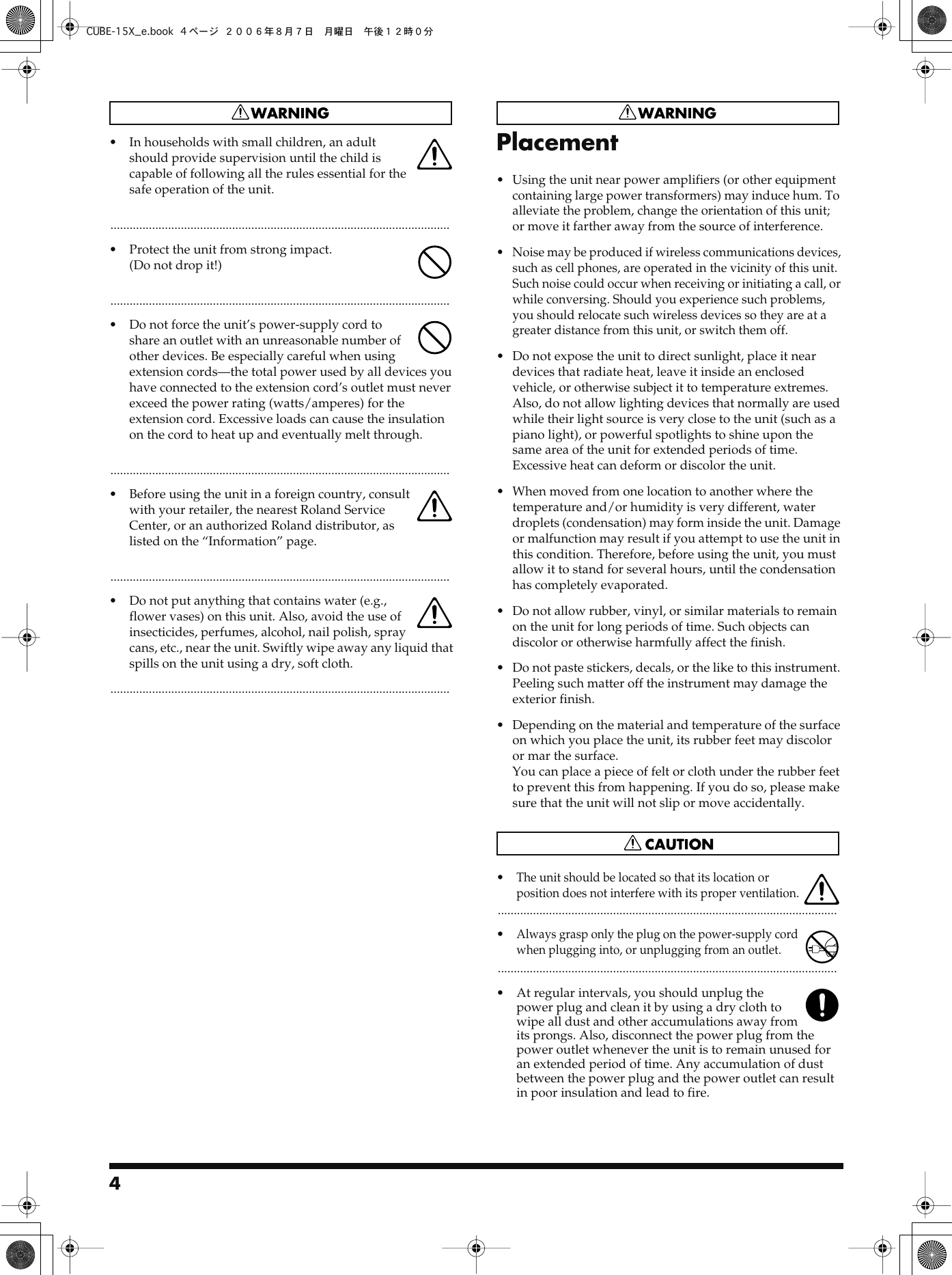 Page 4 of 8 - Roland Roland-Cube-15X-Users-Manual- CUBE-15X_e  Roland-cube-15x-users-manual