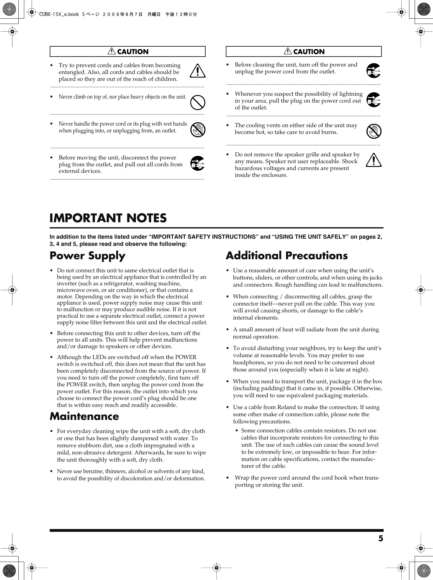 Page 5 of 8 - Roland Roland-Cube-15X-Users-Manual- CUBE-15X_e  Roland-cube-15x-users-manual