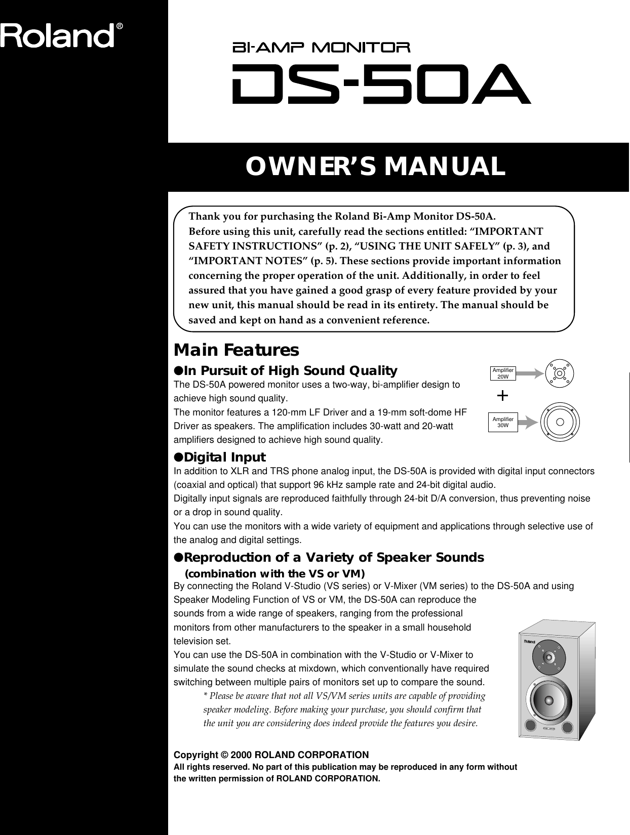 Page 1 of 12 - Roland Roland-Ds-50A-Users-Manual- DS-50A_e  Roland-ds-50a-users-manual