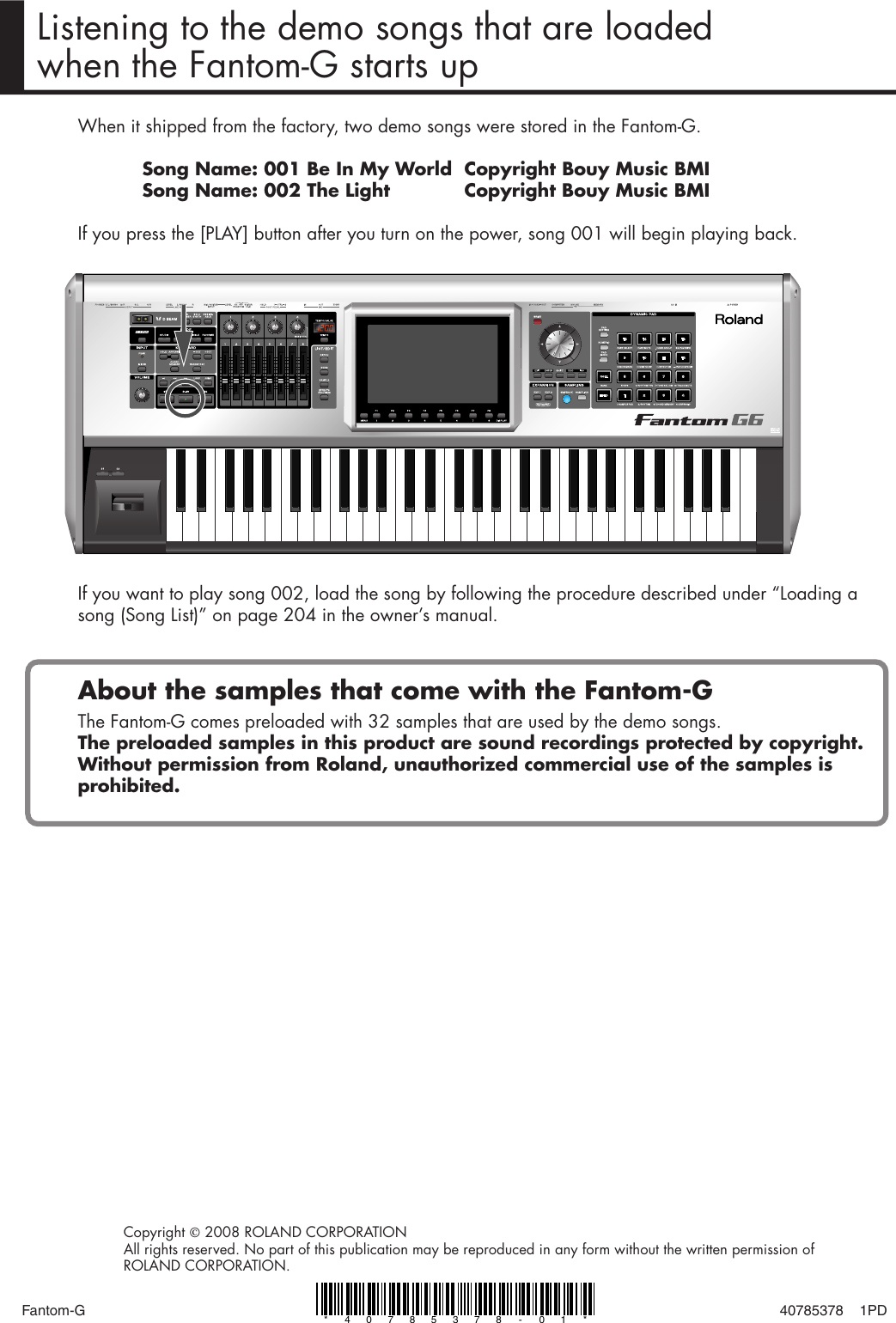 Roland Fantom G Users Manual G L Demo E