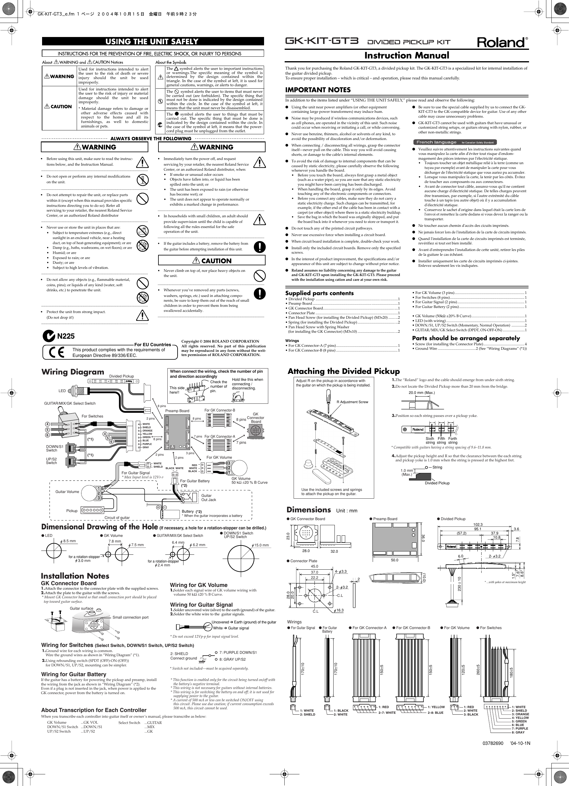 Roland Gk Kit Gt3 Users Manual Gt3 E