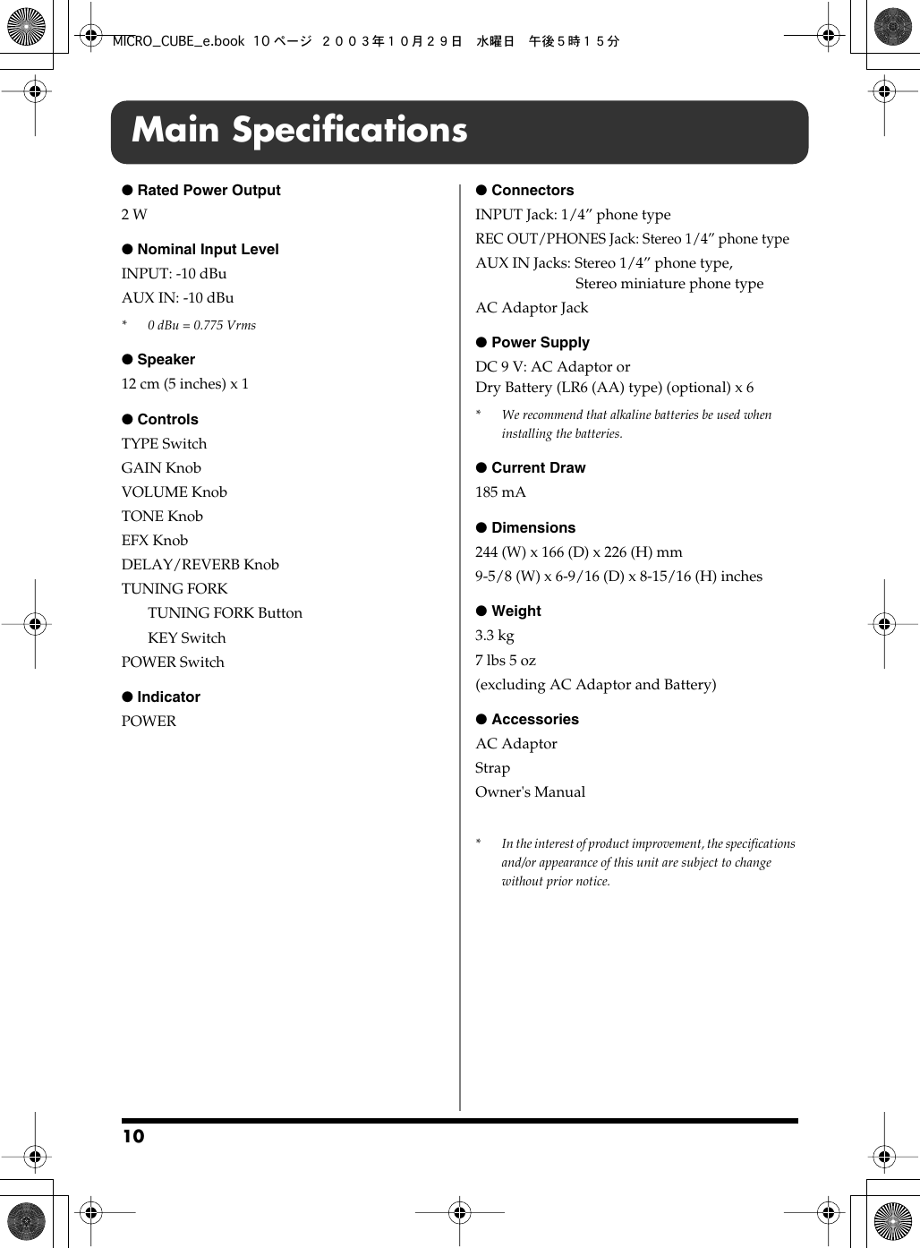 Page 10 of 12 - Roland Roland-Micro-Cube-Guitar-Amplifier-Users-Manual- MICRO_CUBE_e  Roland-micro-cube-guitar-amplifier-users-manual