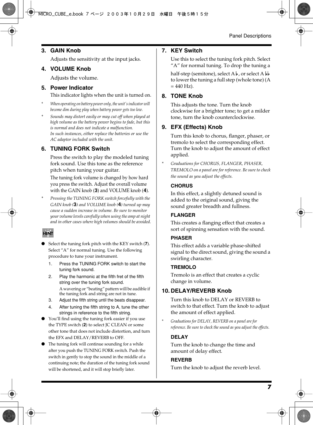 Page 7 of 12 - Roland Roland-Micro-Cube-Guitar-Amplifier-Users-Manual- MICRO_CUBE_e  Roland-micro-cube-guitar-amplifier-users-manual