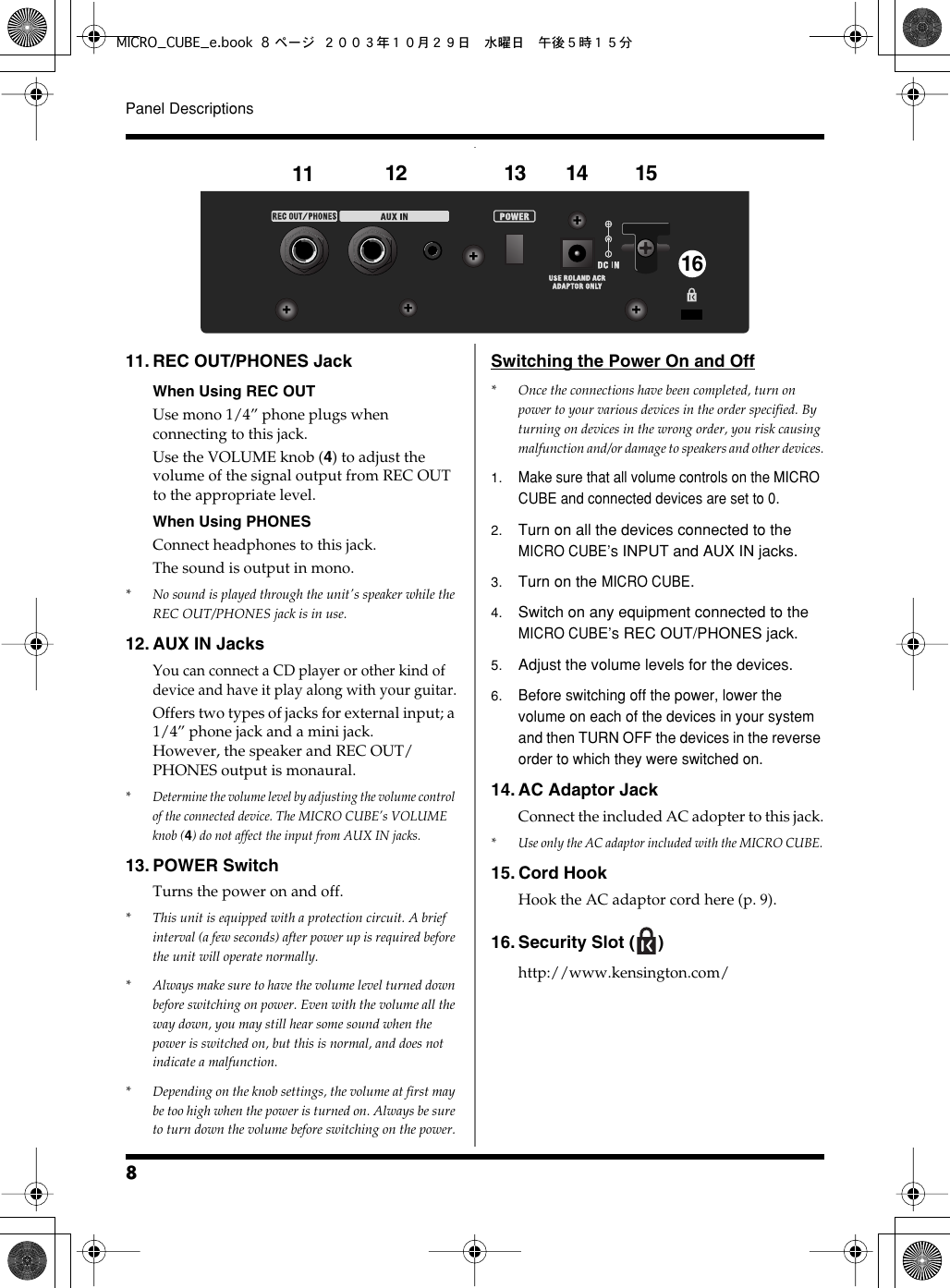 Page 8 of 12 - Roland Roland-Micro-Cube-Guitar-Amplifier-Users-Manual- MICRO_CUBE_e  Roland-micro-cube-guitar-amplifier-users-manual