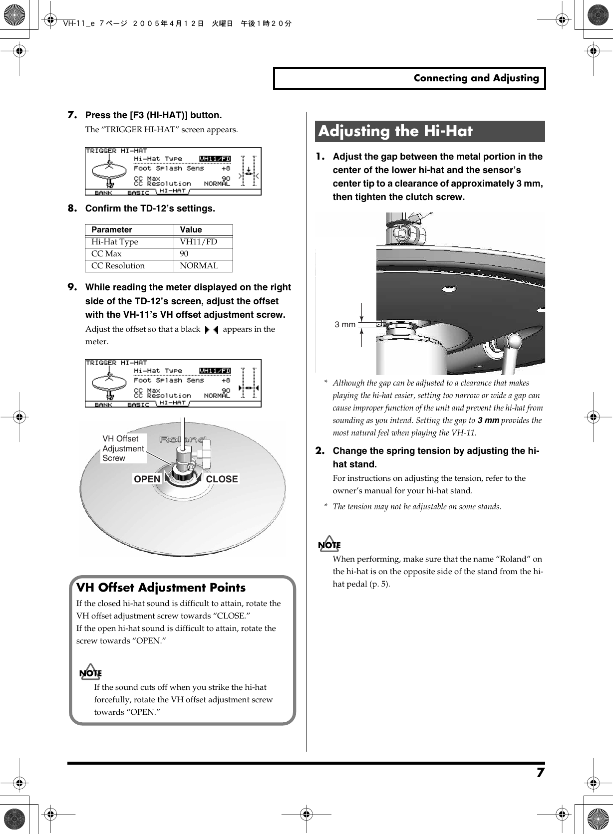 Page 7 of 12 - Roland Roland-V-Hi-Hat-Vh-11-Users-Manual- VH-11_e  Roland-v-hi-hat-vh-11-users-manual