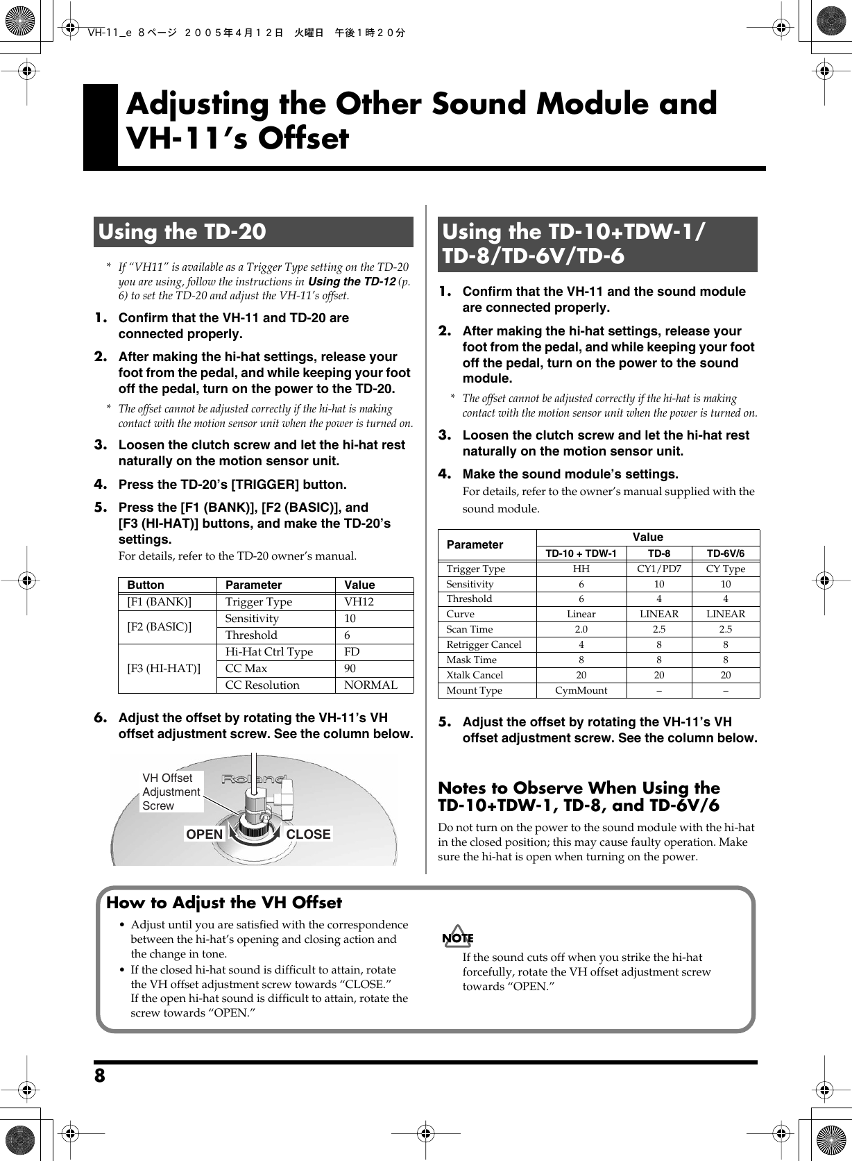 Page 8 of 12 - Roland Roland-V-Hi-Hat-Vh-11-Users-Manual- VH-11_e  Roland-v-hi-hat-vh-11-users-manual