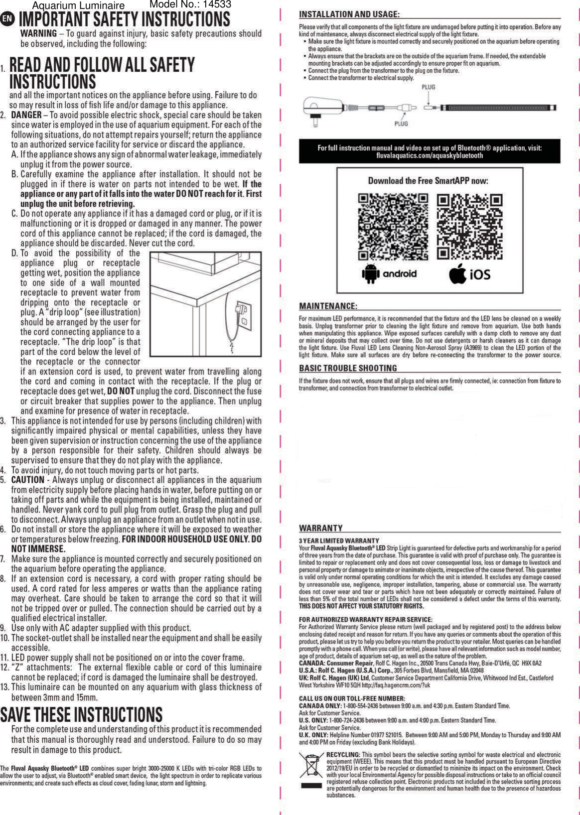 Aquarium Luminaire Model No.: 14533