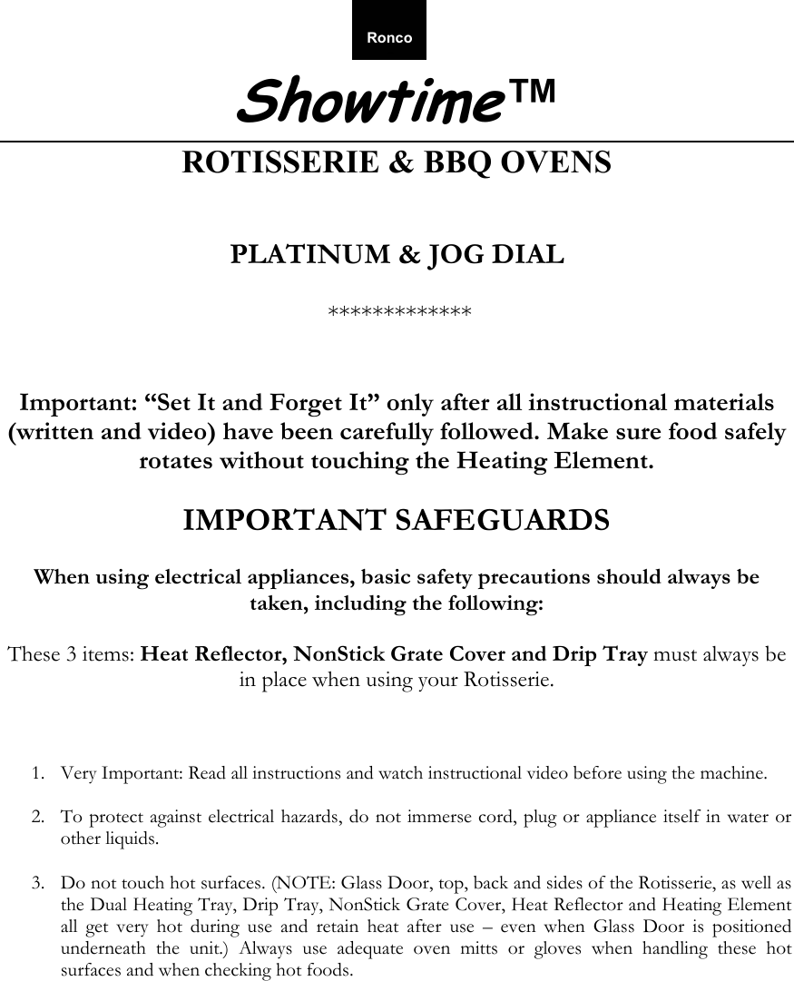 Gratis manuell Ronco Showtime Rotisserie instruksjon