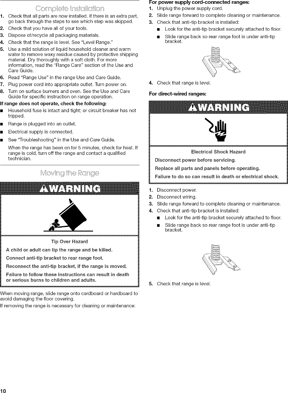 Page 10 of 12 - Roper FEP310KW5 User Manual  FREE STANDING ELECTRIC RANGE - Manuals And Guides L0704147