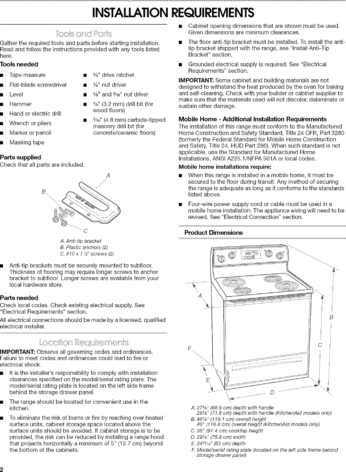 Page 2 of 12 - Roper FEP310KW5 User Manual  FREE STANDING ELECTRIC RANGE - Manuals And Guides L0704147