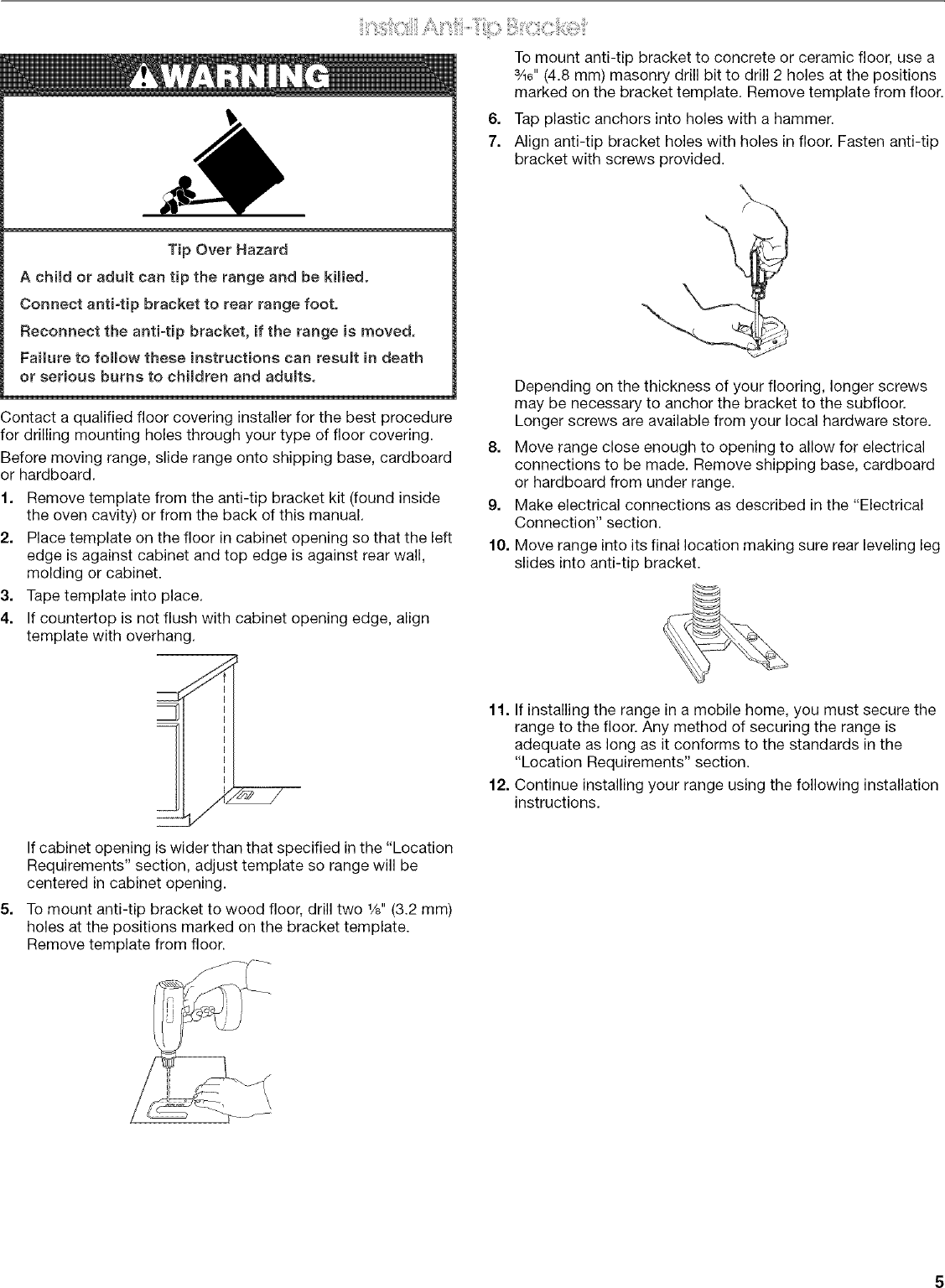 Page 5 of 12 - Roper FEP310KW5 User Manual  FREE STANDING ELECTRIC RANGE - Manuals And Guides L0704147