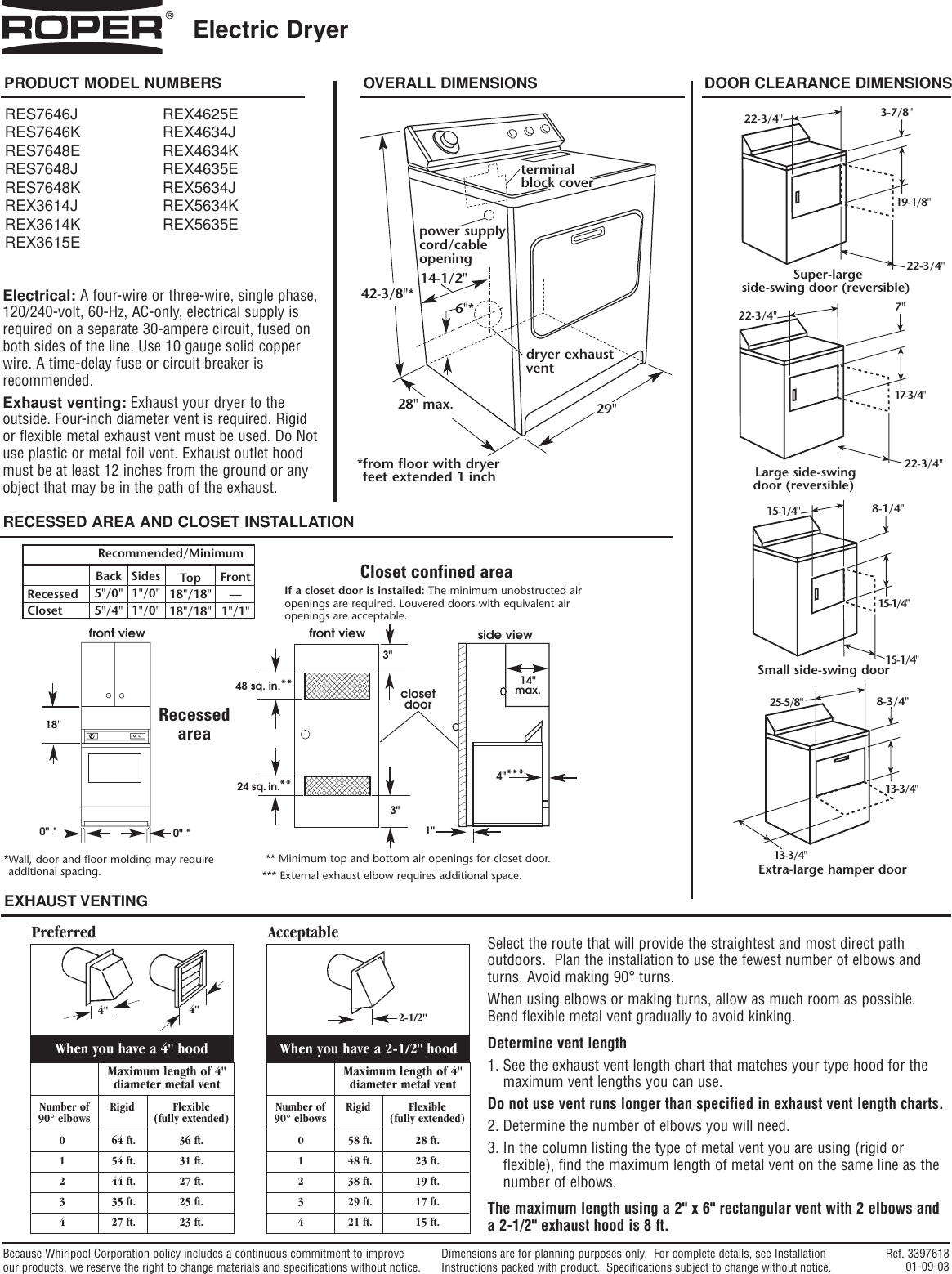 Page 1 of 1 - Roper Roper-Electric-Dryer-Res7646J-Users-Manual- 3397618-D_RO  Roper-electric-dryer-res7646j-users-manual