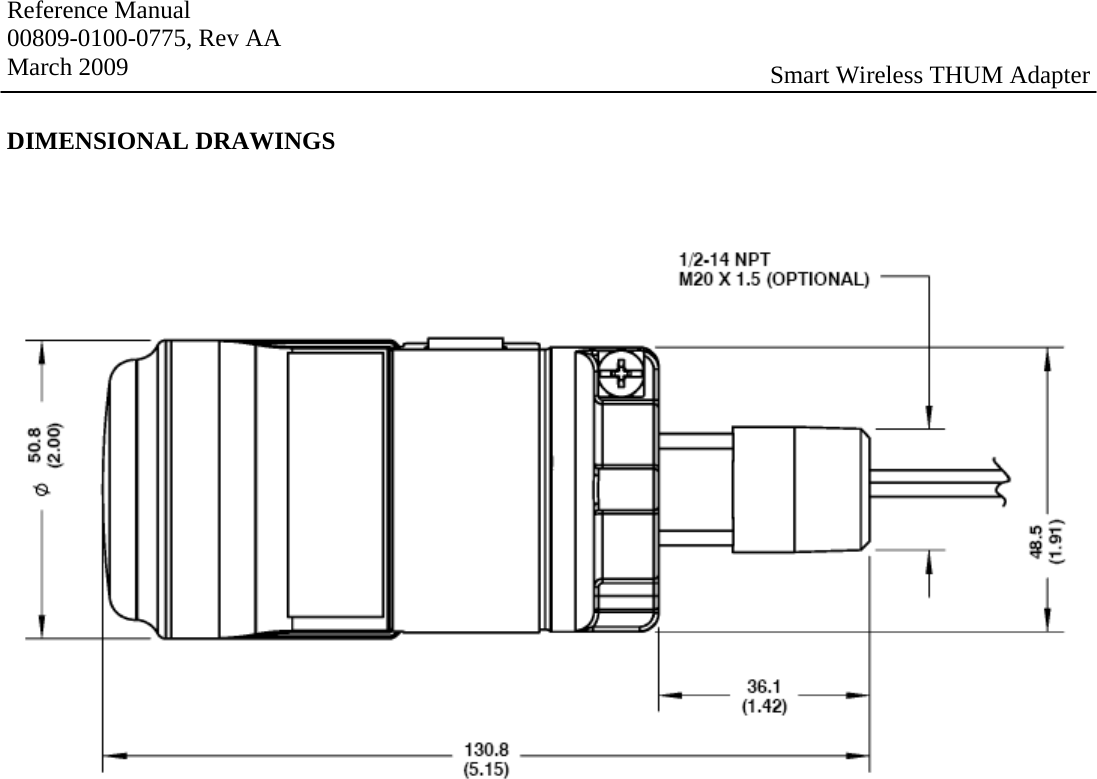 Reference Manual 00809-0100-0775, Rev AA March 2009  Smart Wireless THUM Adapter DIMENSIONAL DRAWINGS 