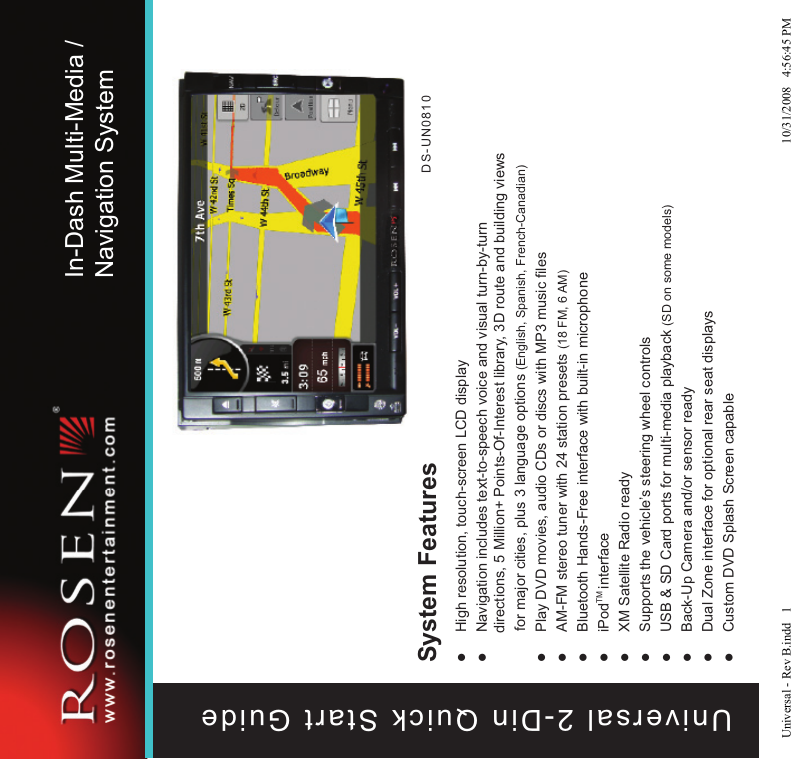 Page 1 of 9 - Rosen-Entertainment-Systems Rosen-Entertainment-Systems-Ds-Un0810-Users-Manual- Universal - Rev B  Rosen-entertainment-systems-ds-un0810-users-manual