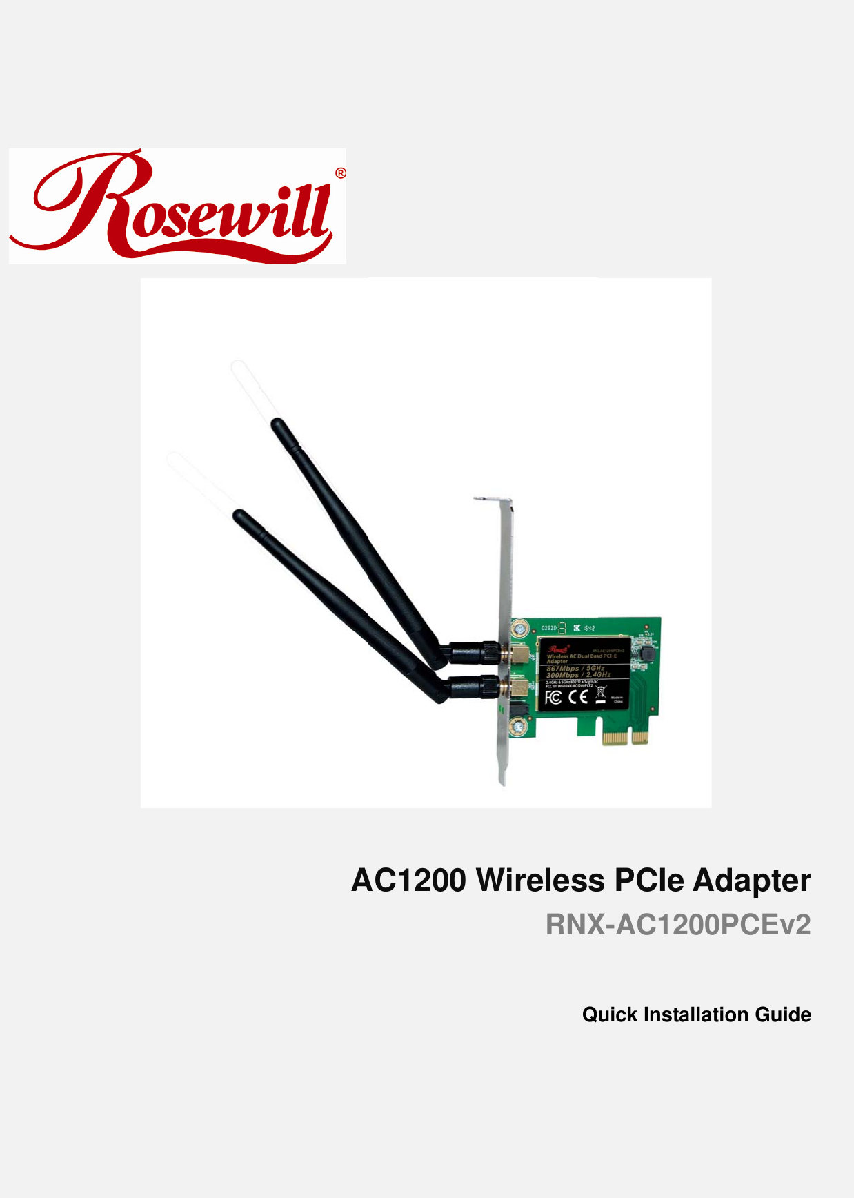 Page 1 of Rosewill RNX-AC1200PCE2 AC1200 wifi PCIE lan card User Manual 