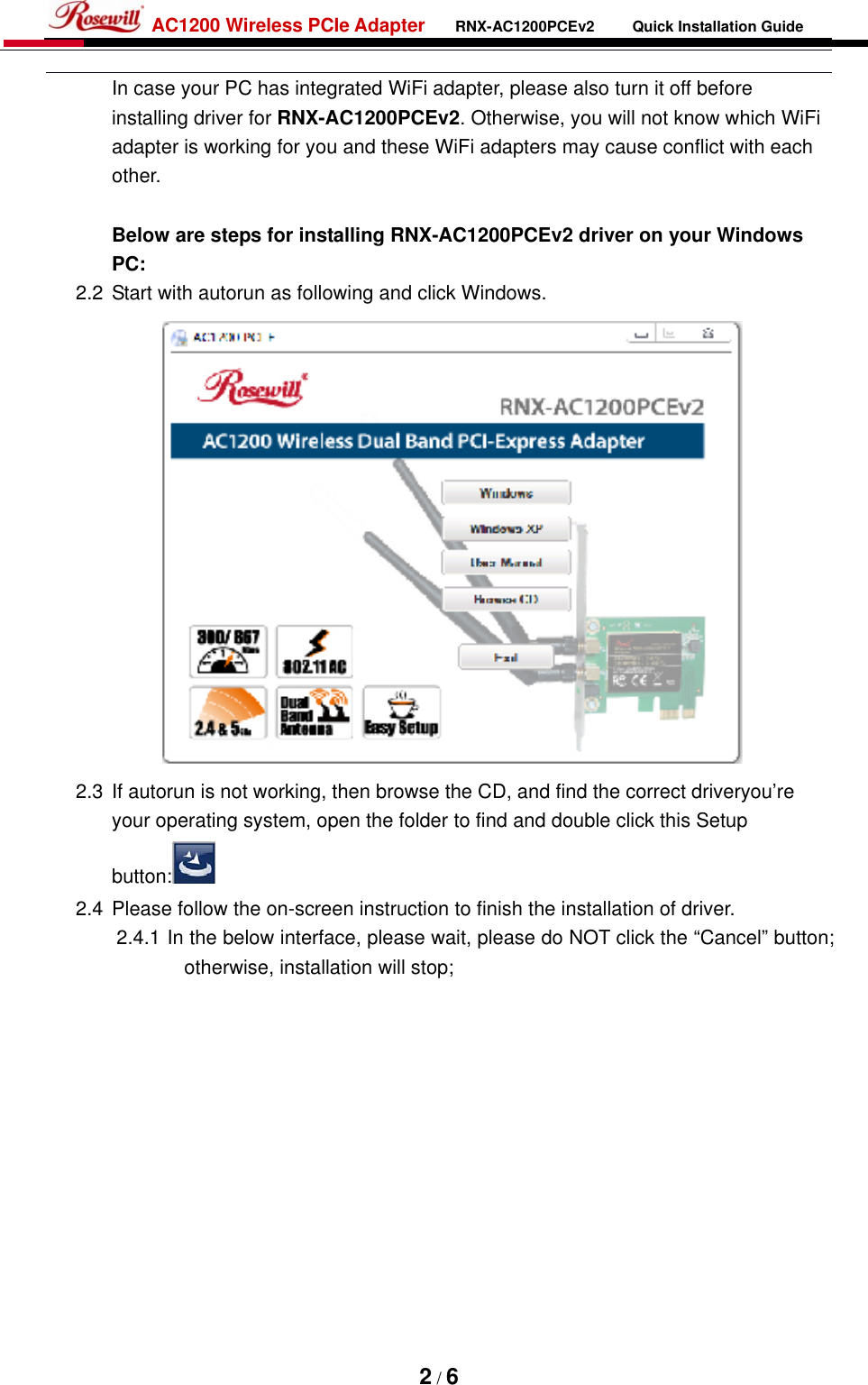 Page 3 of Rosewill RNX-AC1200PCE2 AC1200 wifi PCIE lan card User Manual 